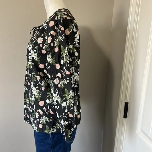 J Crew Point Sur Peasant Top Liberty London Art Fabric Poppy Dream Black Sz XS - Picture 8 of 16